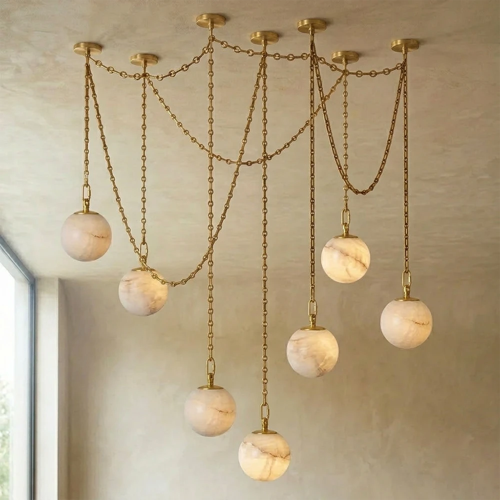 Alabaster Spherical Chain Chandelier