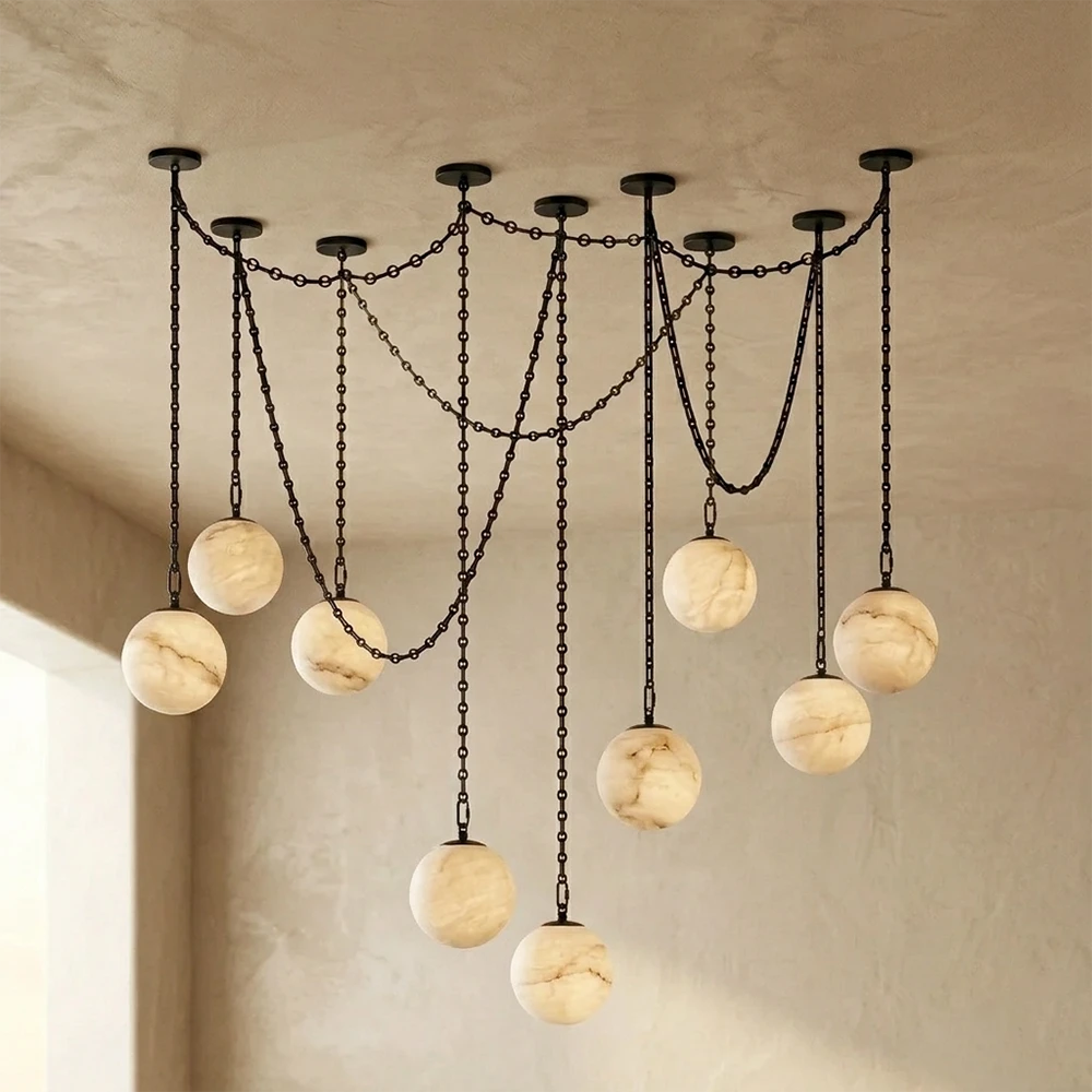 Alabaster Spherical Chain Chandelier