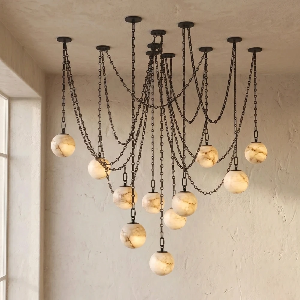 Alabaster Spherical Chain Chandelier