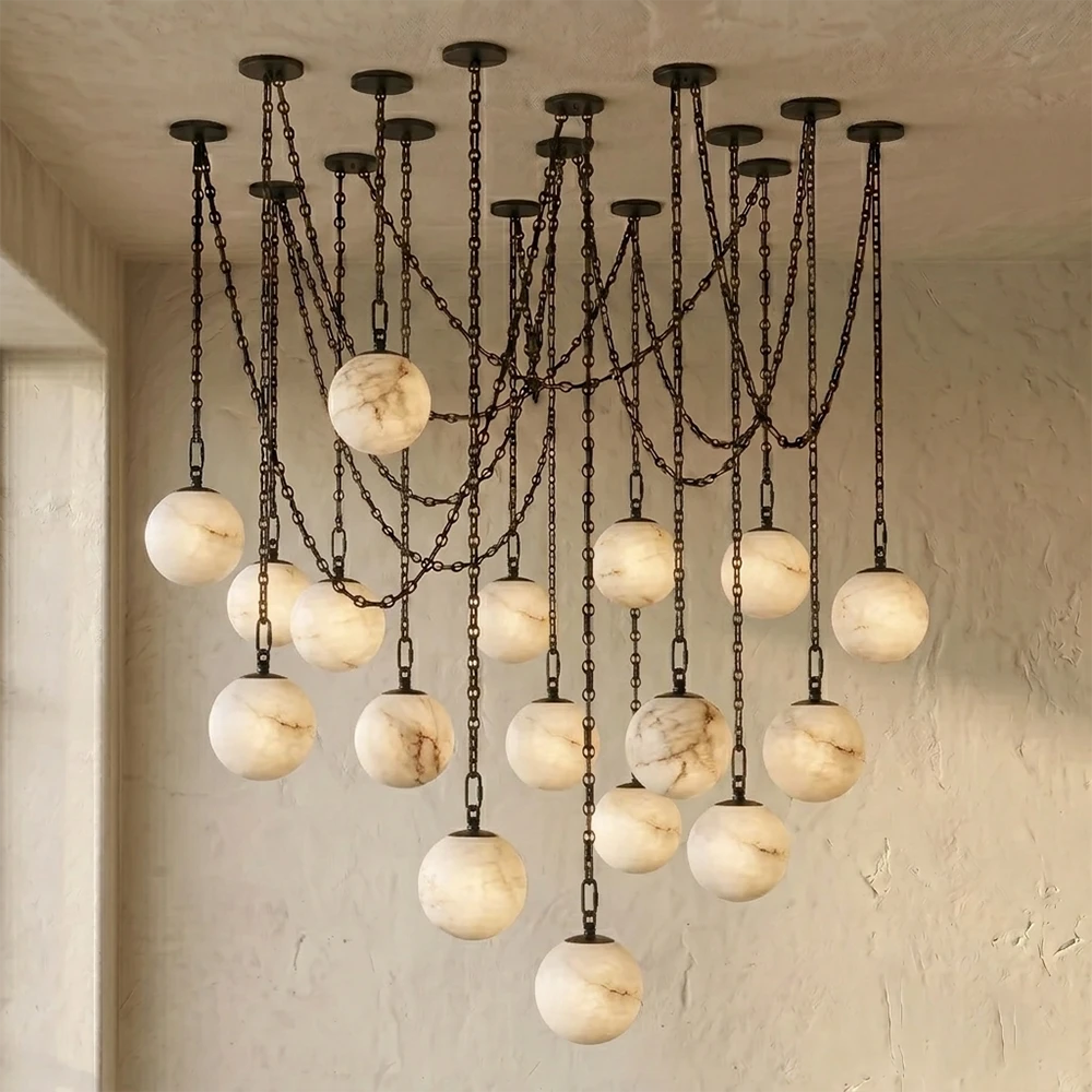 Alabaster Spherical Chain Chandelier
