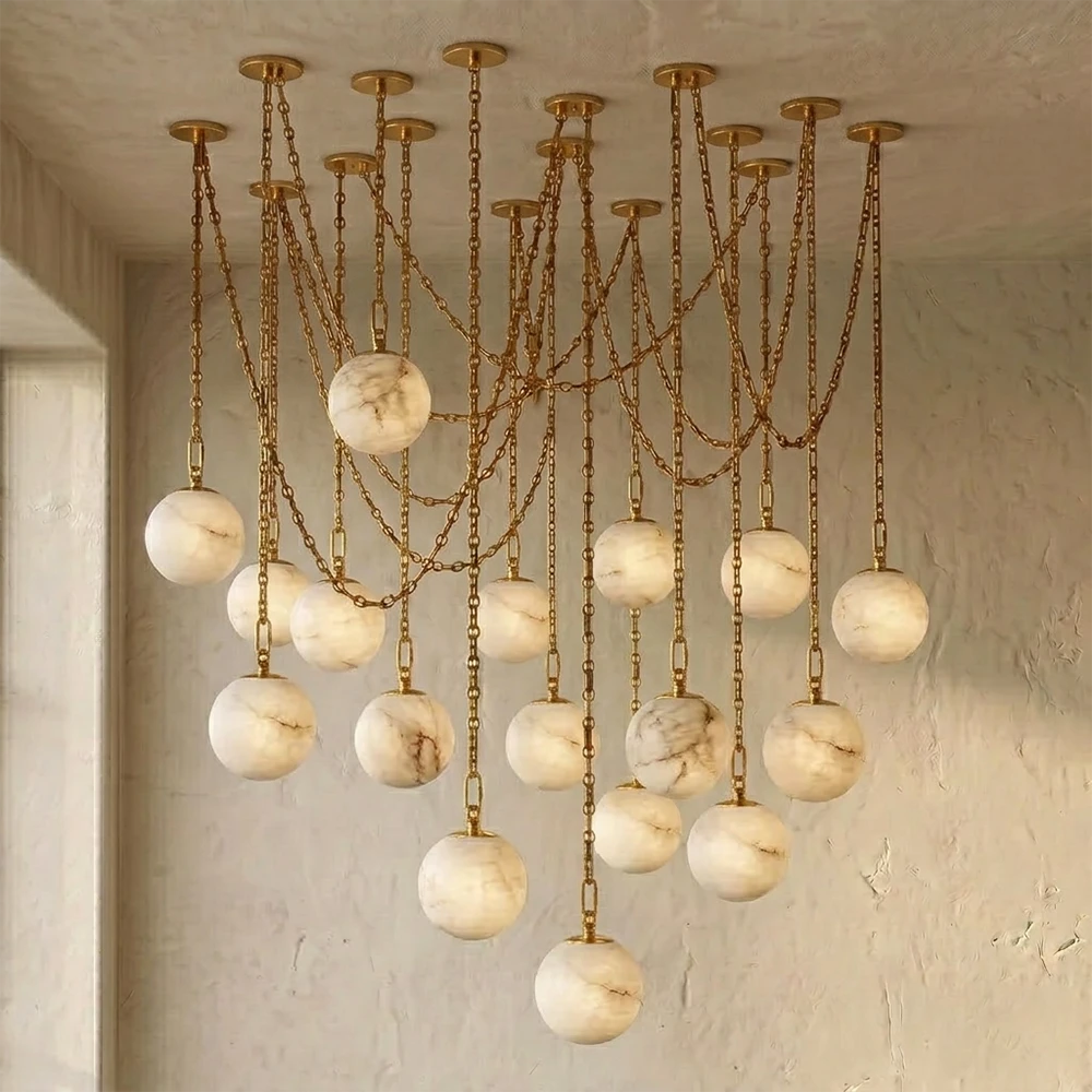 Alabaster Spherical Chain Chandelier