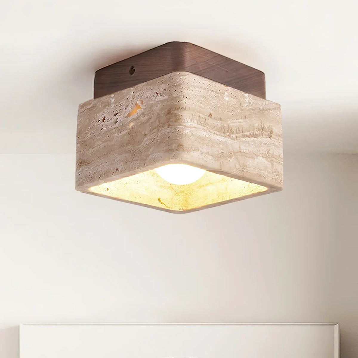 Cube Terra Block Travertine Ceiling Light