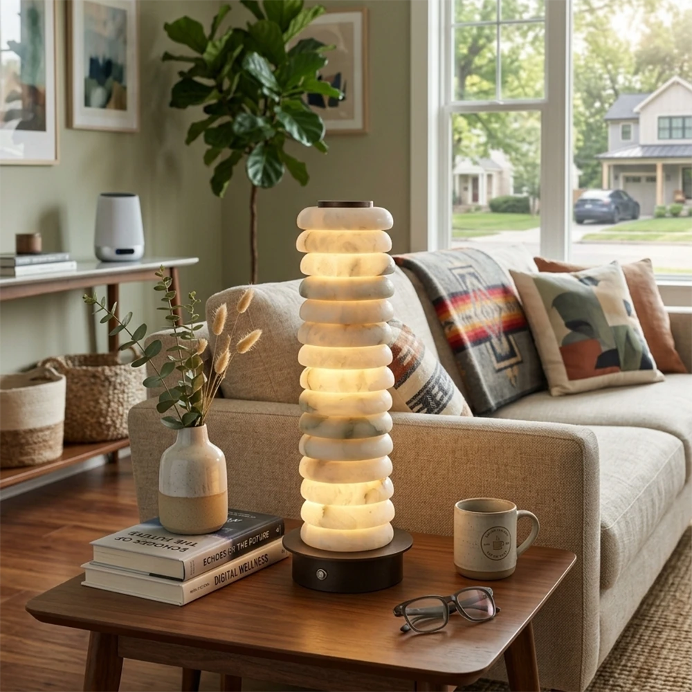 Cylinder Calla Alabaster Stacking Table Lamp