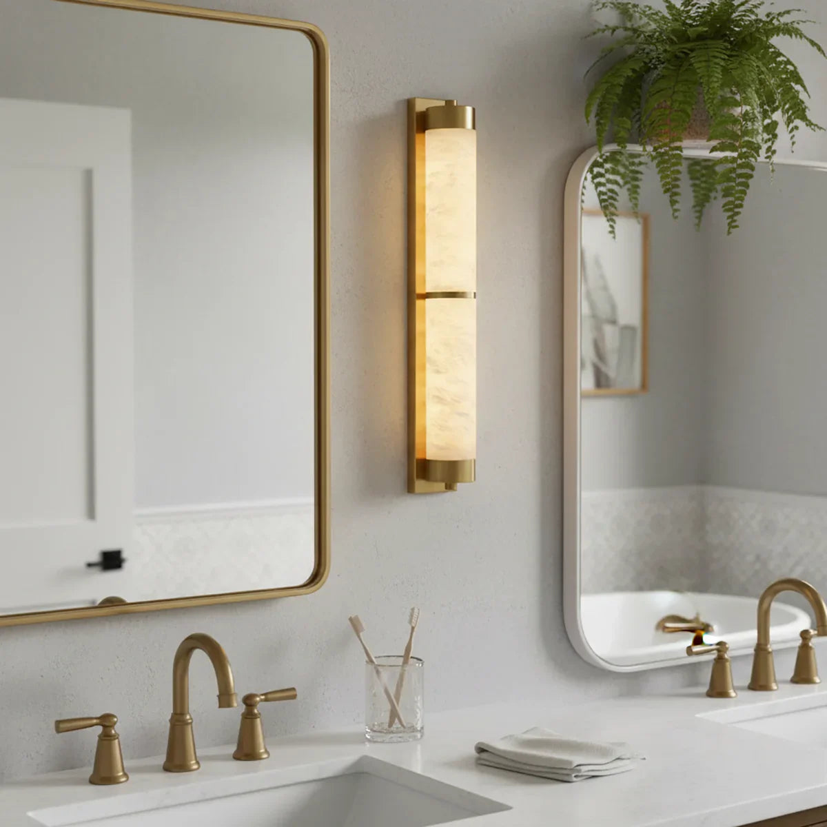 Cylindra Alabaster Brass Wall Light