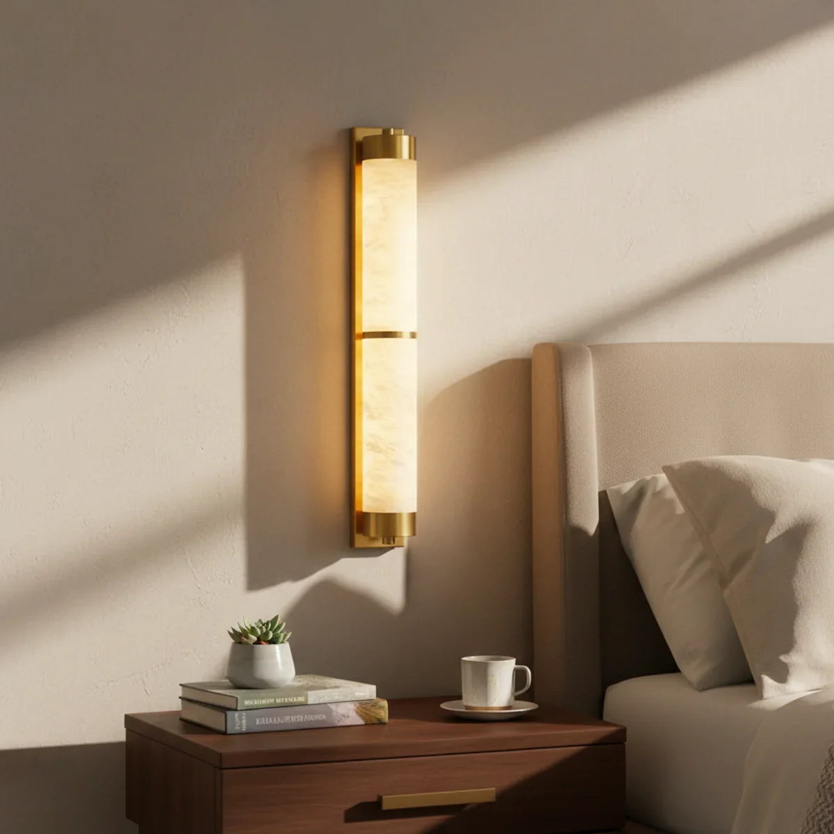 Cylindra Alabaster Brass Wall Light
