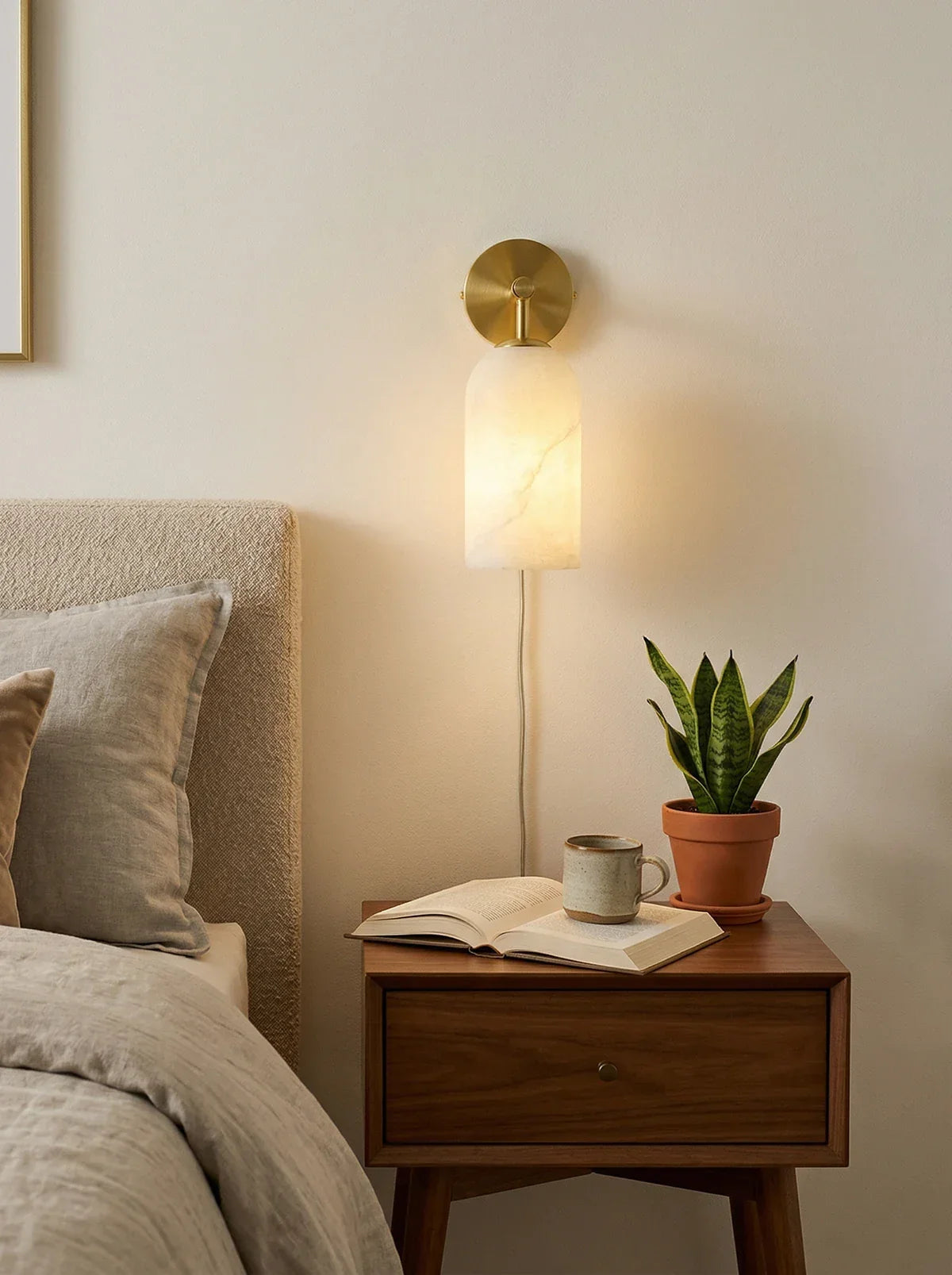 Cylindrical Alabaster Plug-in Wall Sconce