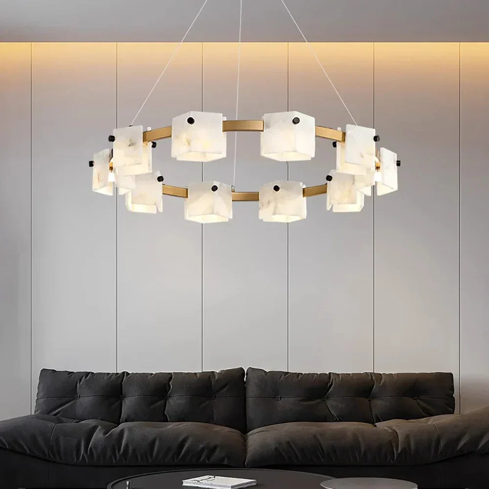 Diamond Shaped Alabaster Ring Chandelier