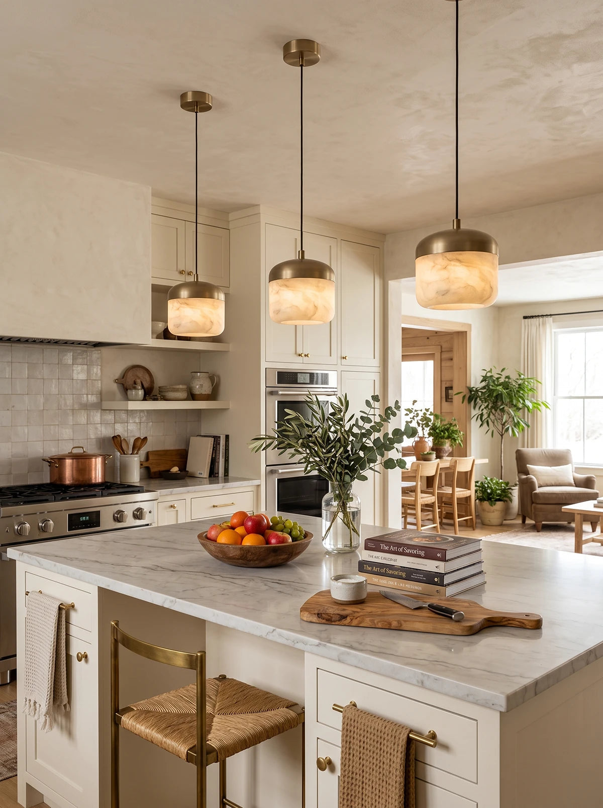 Elin Capped Alabaster Drum Pendant Light