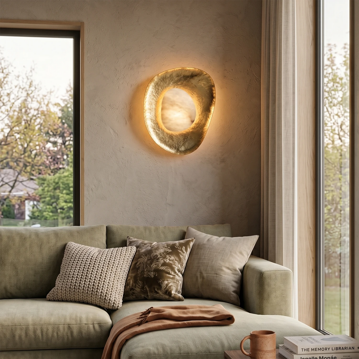 Forged Brass Alabaster Pebble Wall Lamp
