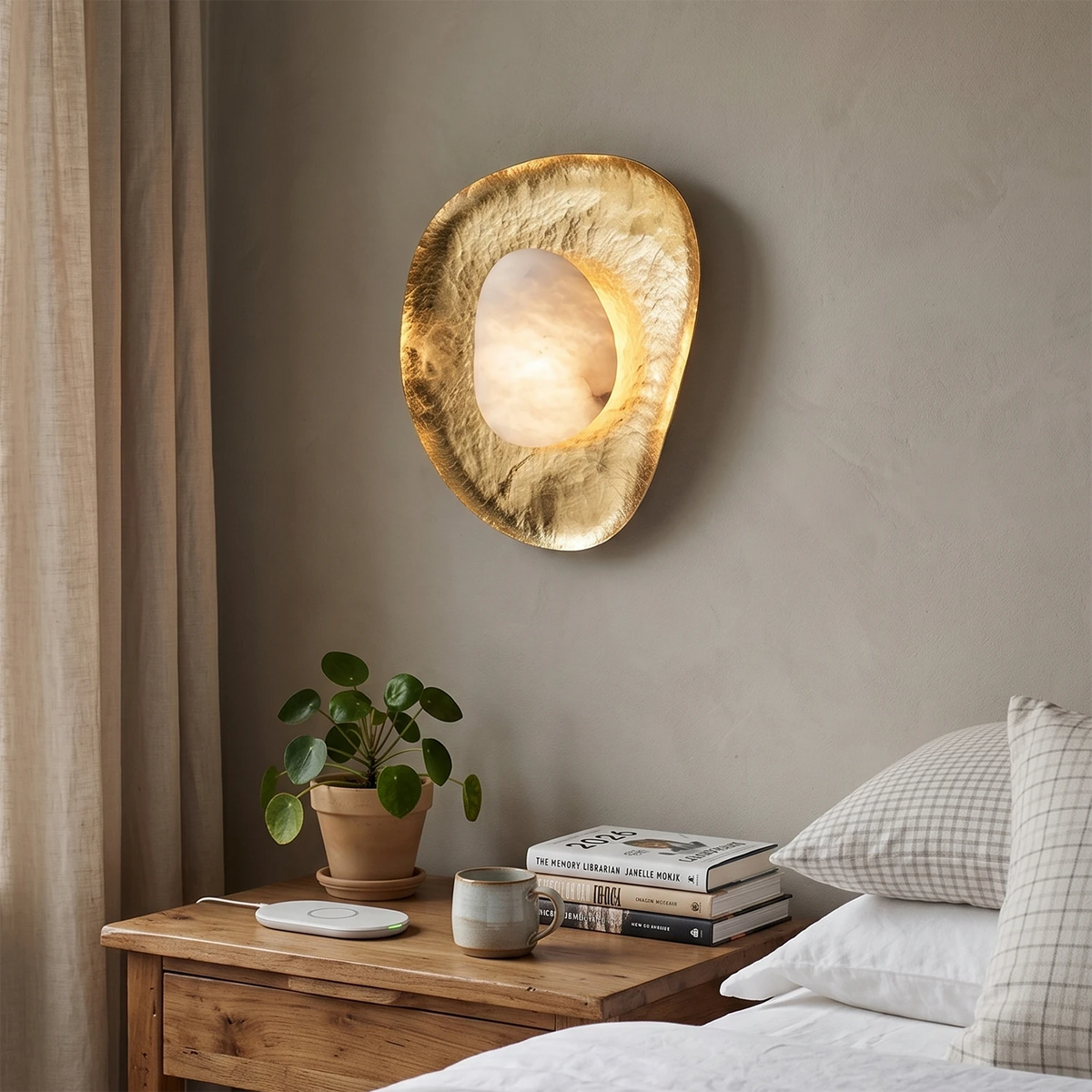 Forged Brass Alabaster Pebble Wall Lamp