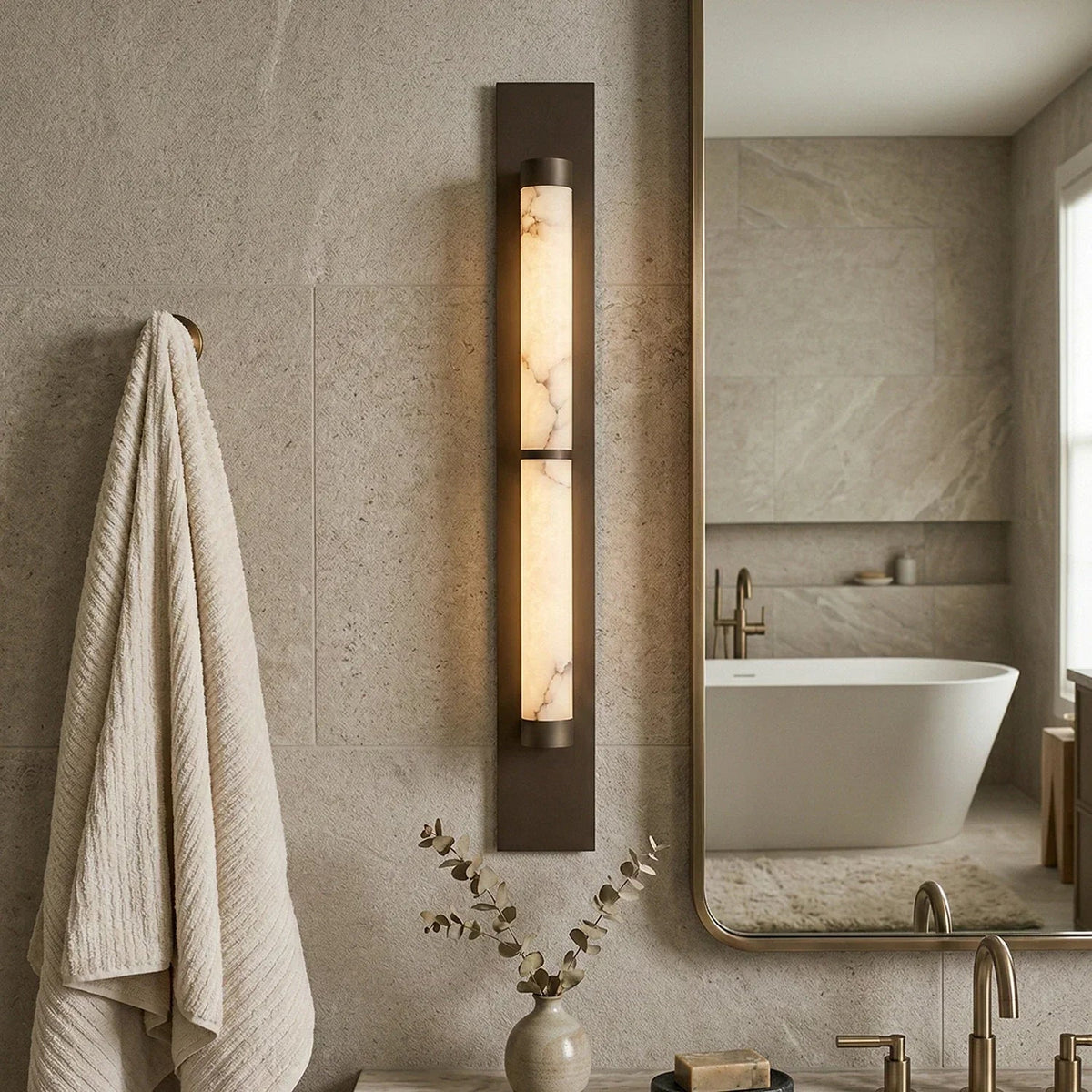 Geo Columnar Linear Alabaster Wall Sconce