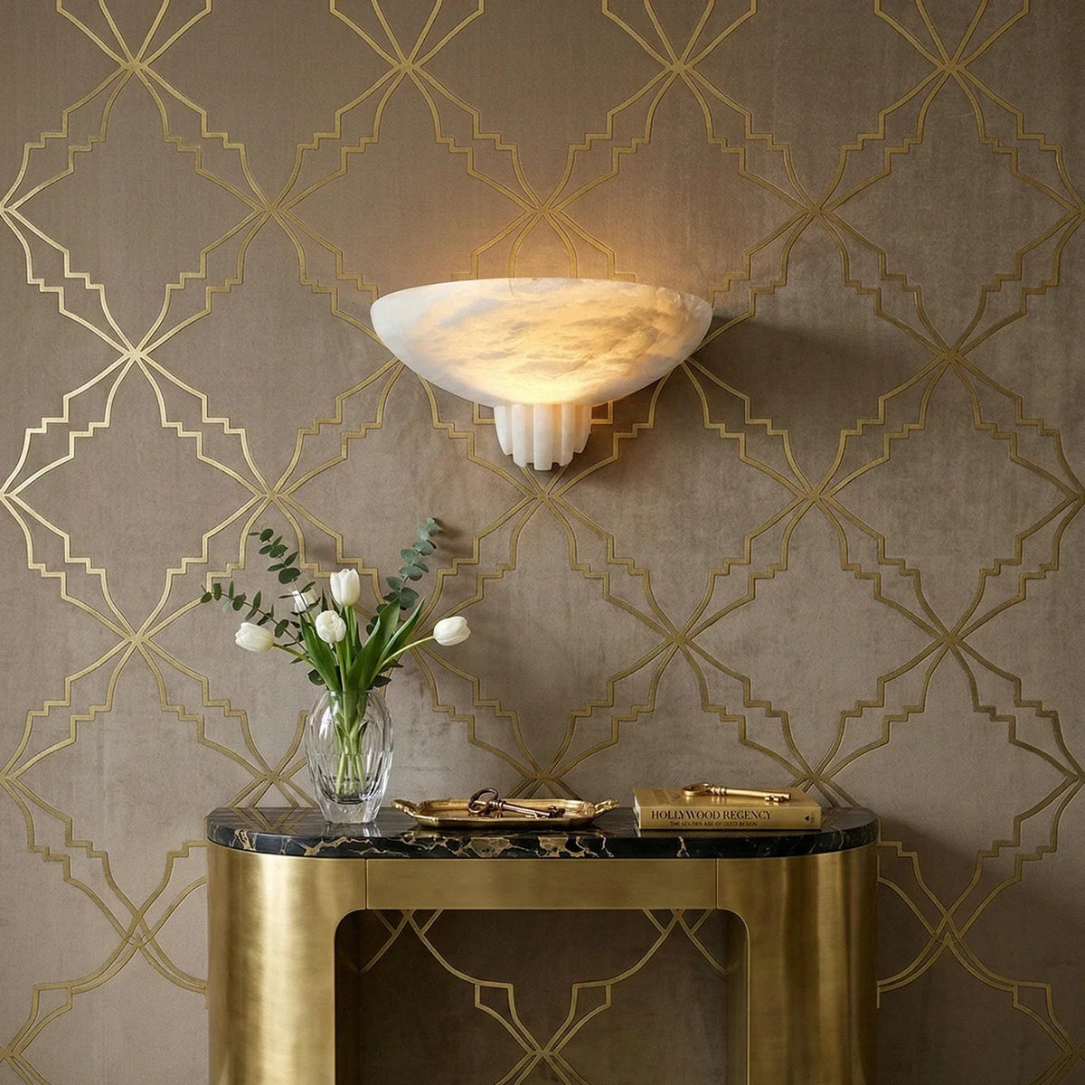 Half-Moon Rare Alabaster Art Wall Lamp