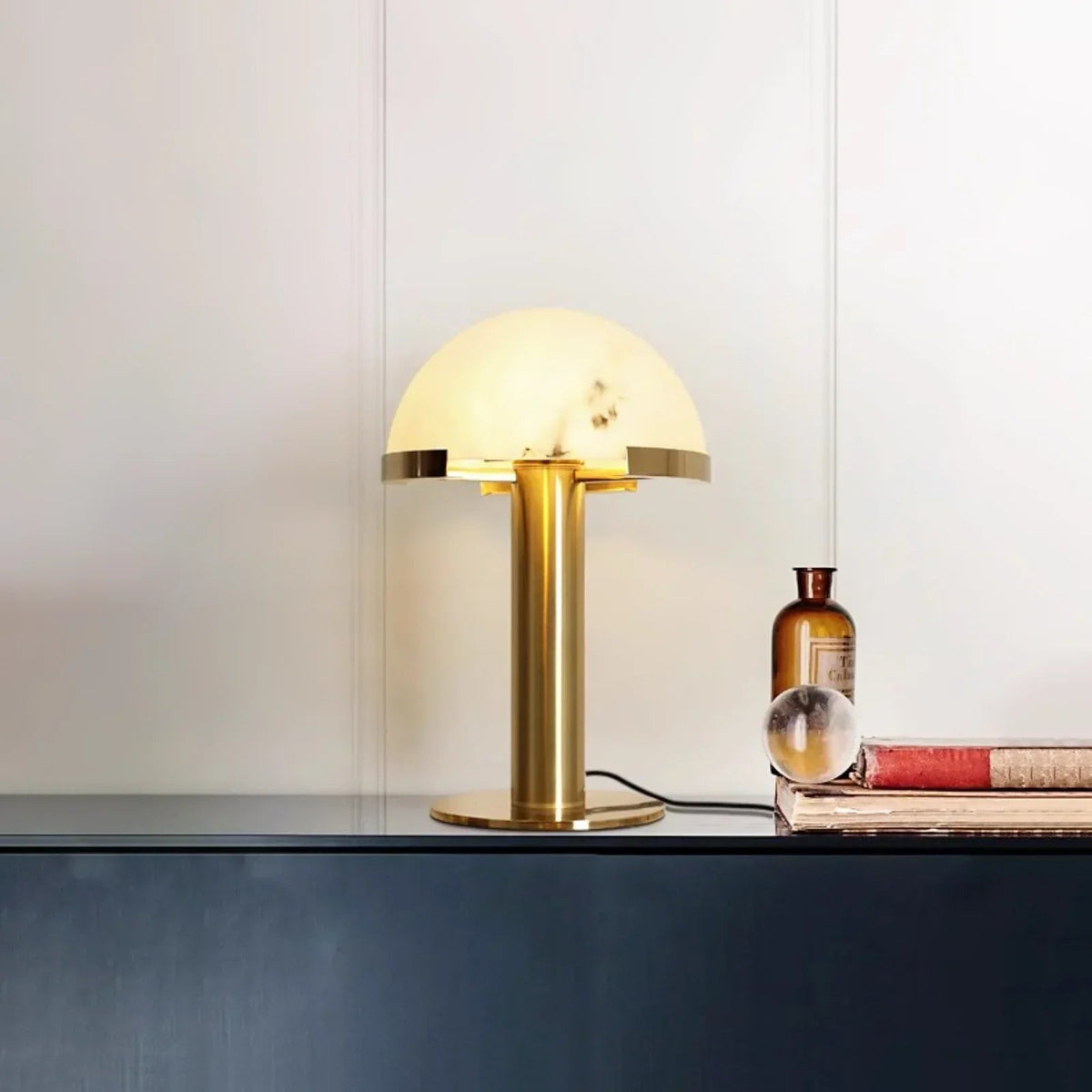 Hemispherical Alabaster Table Lamp