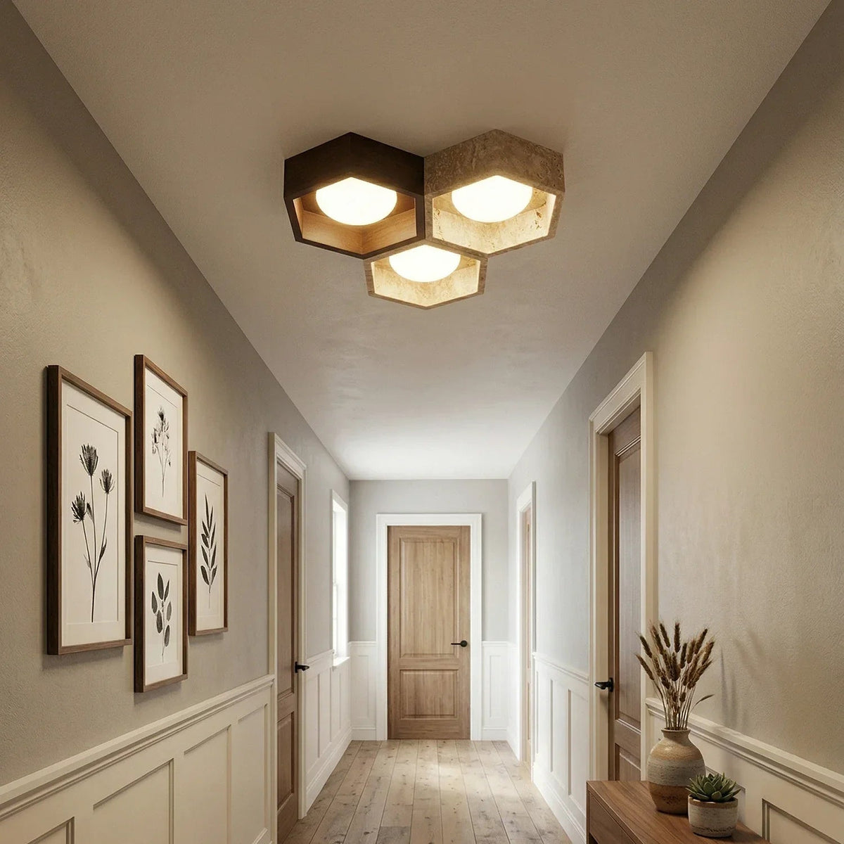 Honeycomb Hexagonal Travertine Ceiling Light
