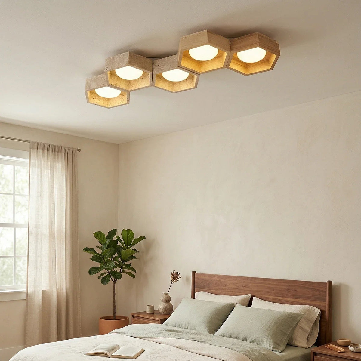 Honeycomb Hexagonal Travertine Ceiling Light