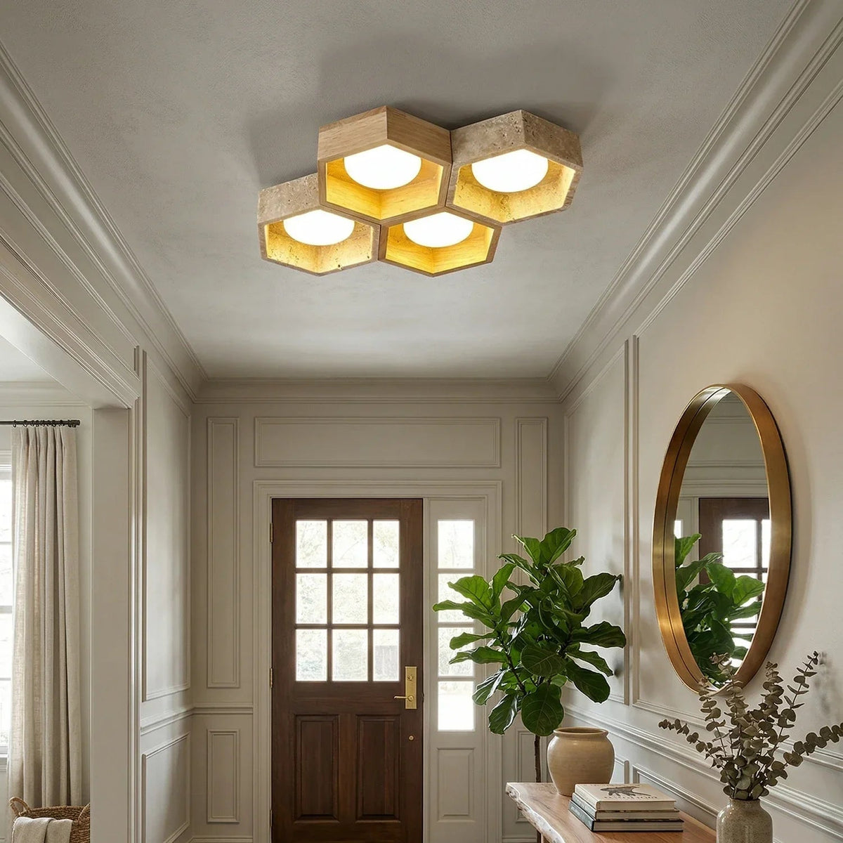 Honeycomb Hexagonal Travertine Ceiling Light