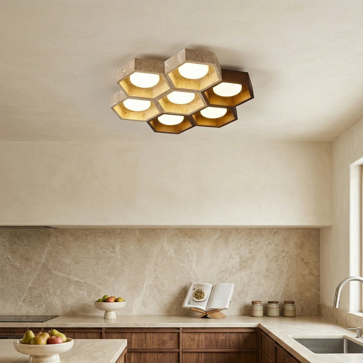 Honeycomb Hexagonal Travertine Ceiling Light