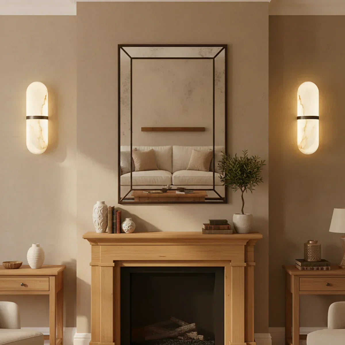 Oval Alabaster Semi-Circular Wall Lamp