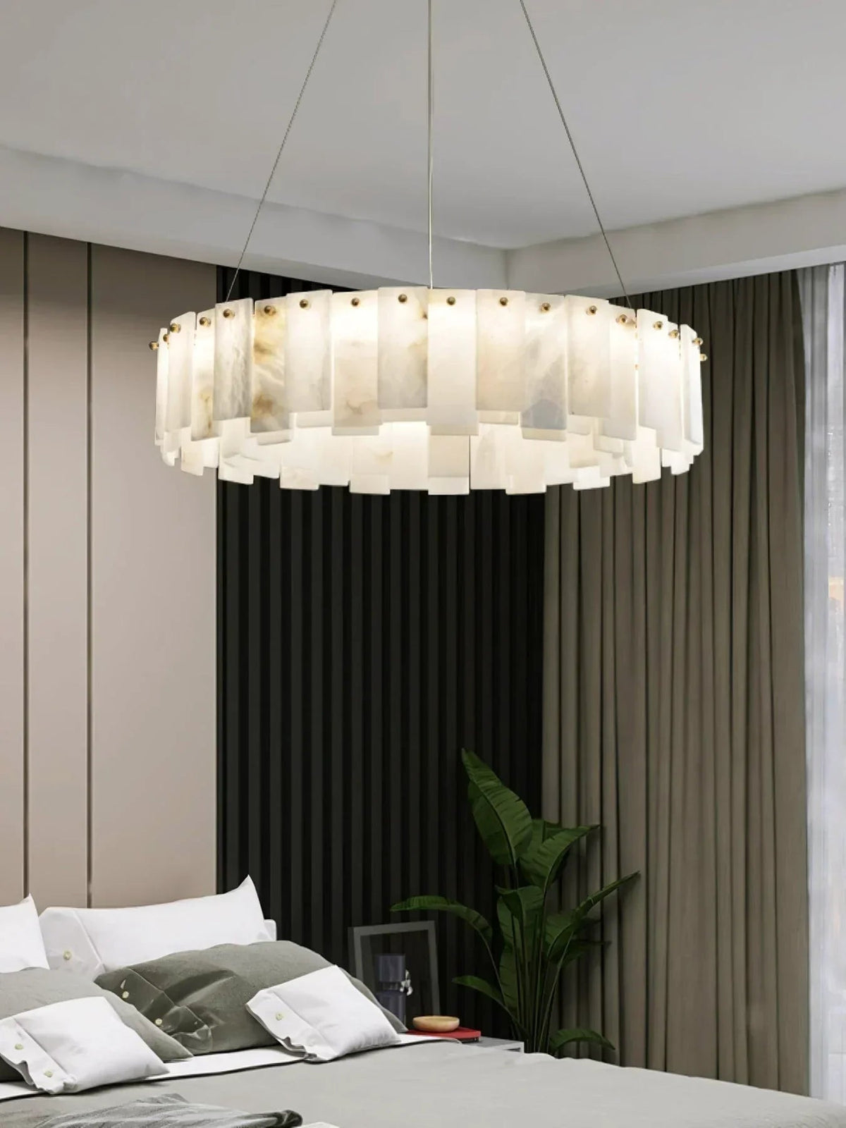 Modern Alabaster Celestial Round Chandelier