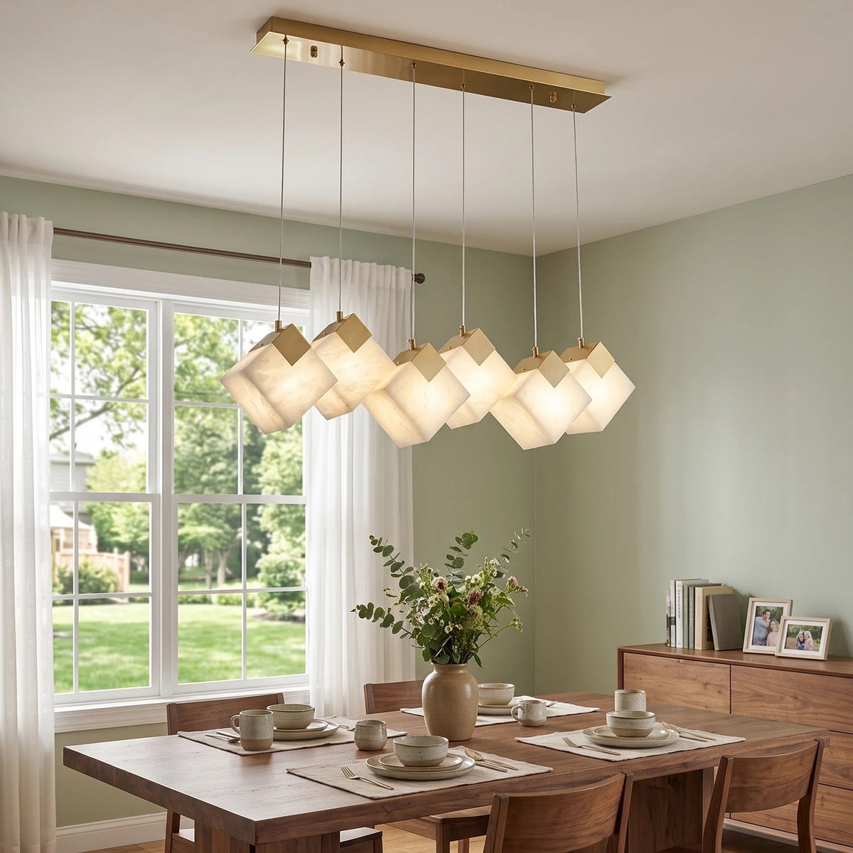 Modern Cube Alabaster Pendant Light