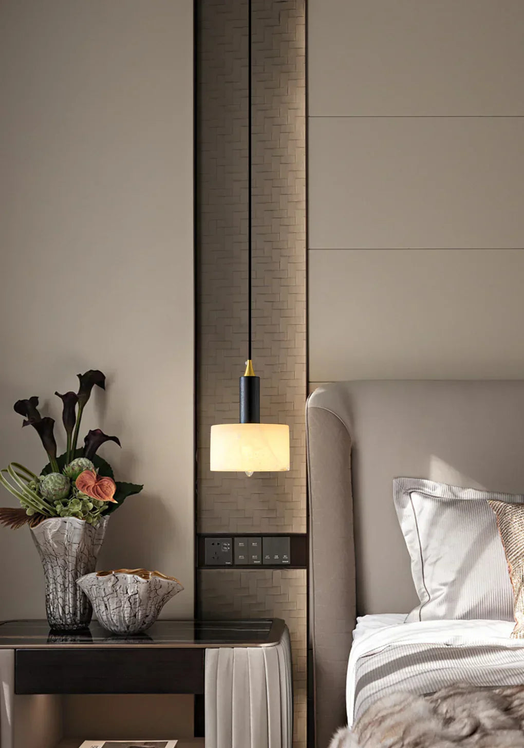Modern Cylindrical Alabaster Pendant Light