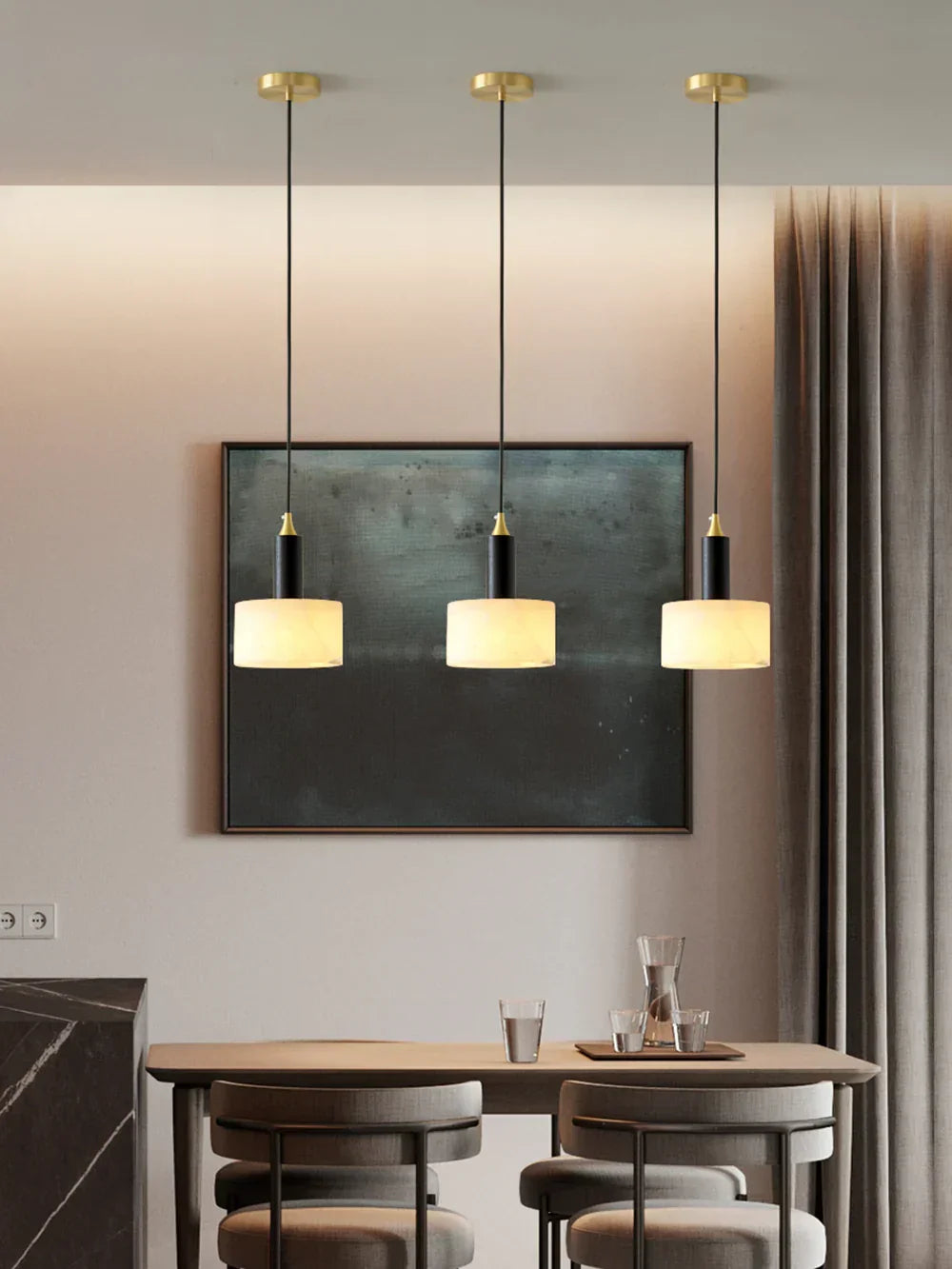 Modern Cylindrical Alabaster Pendant Light