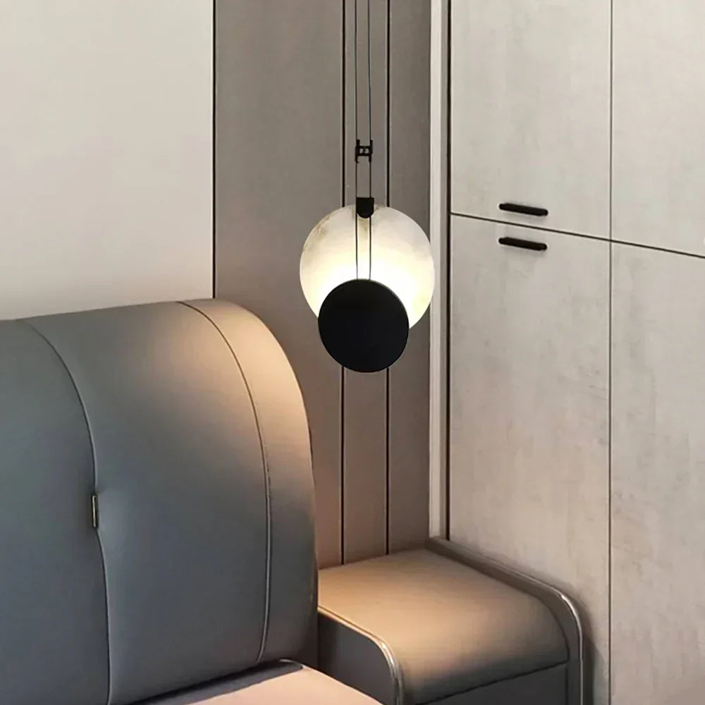 Modern Round Black Alabaster Pendant Lamp