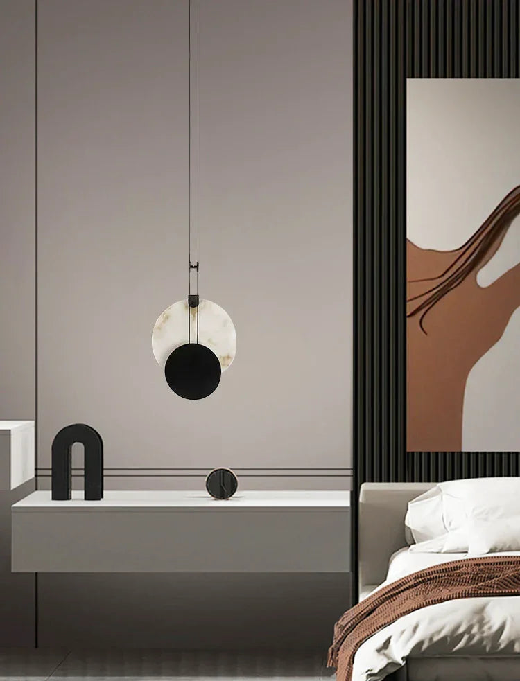 Modern Round Black Alabaster Pendant Lamp