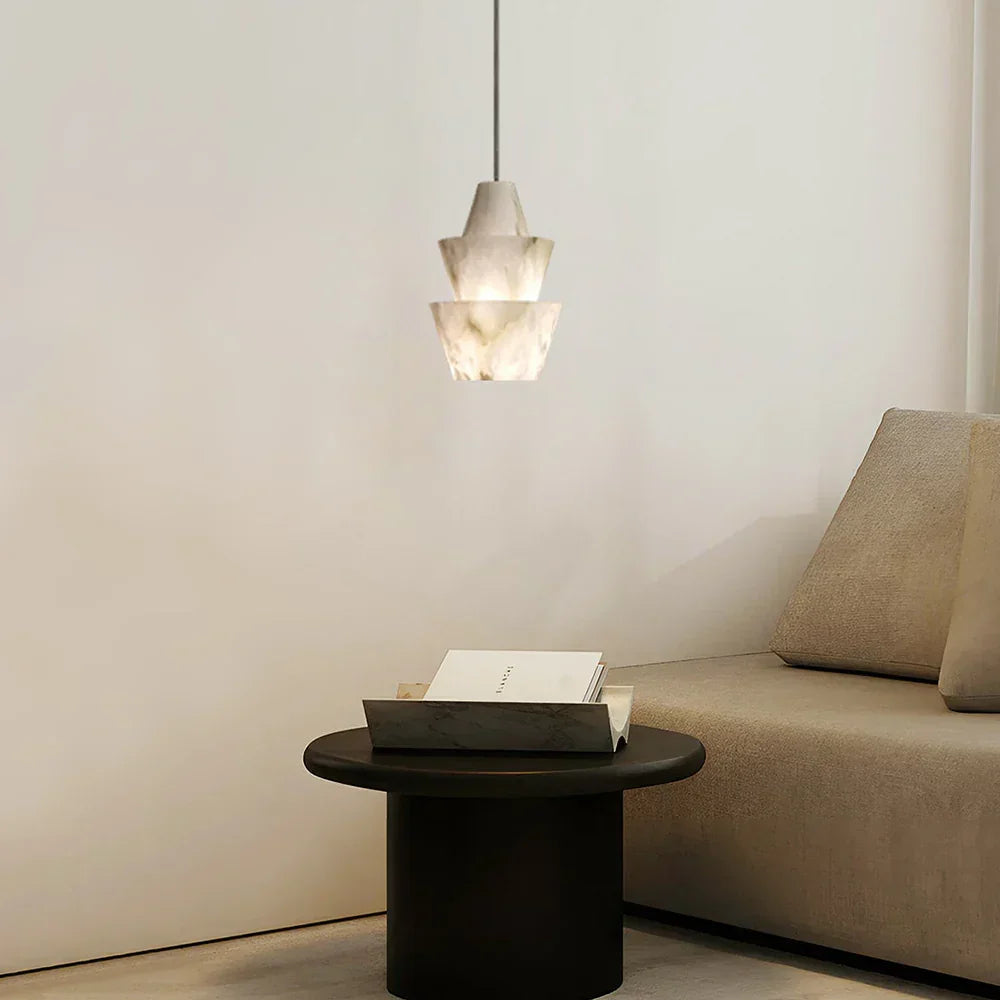 Modern Stacked Conical Alabaster Pendant Light