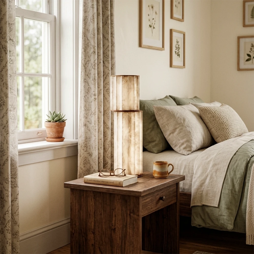 Staggered Fluted Column Alabaster Table Lamp