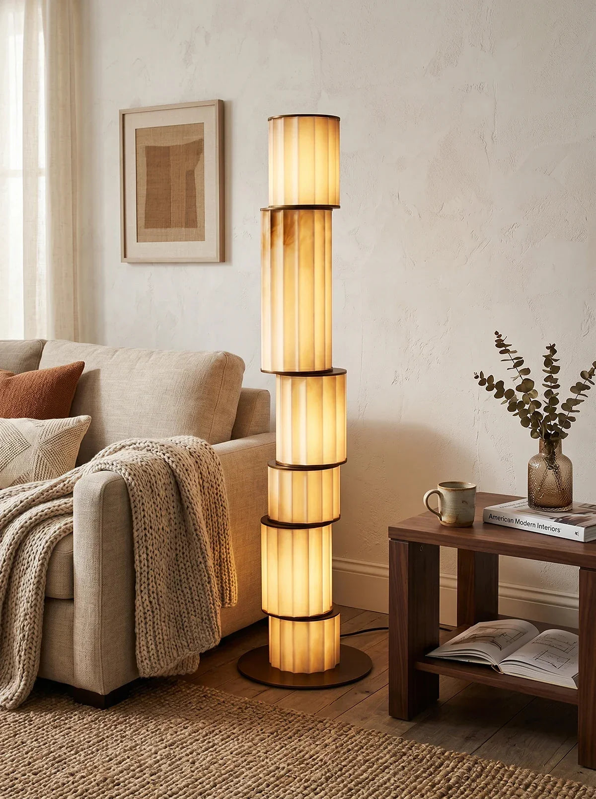 Staggered Fluted Column Alabaster Floor Lamp