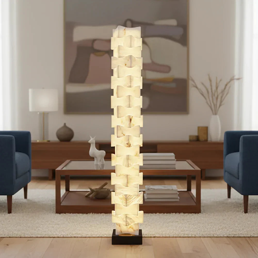 Stacked Alabaster Squares Floor Lamp