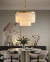 Rectangular Alabaster Tiered Round Chandelier