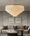 Rectangular Alabaster Tiered Round Chandelier