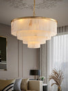Rectangular Alabaster Tiered Round Chandelier