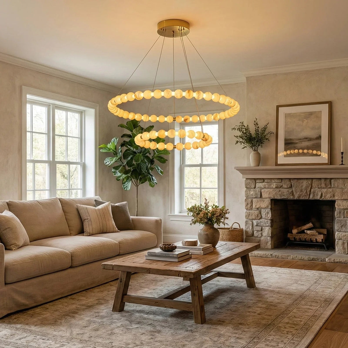 Pearl Alabaster Necklace Round Chandelier
