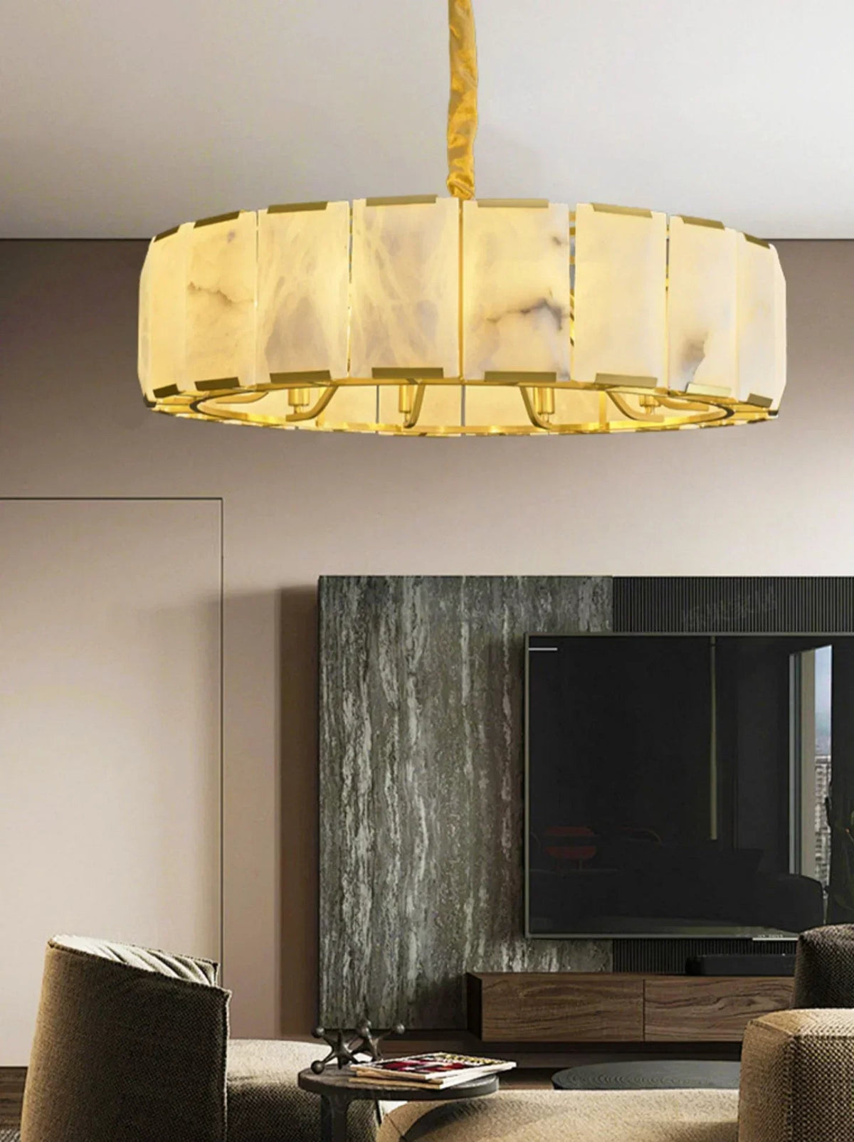 Round Modern Alabaster Chandelier