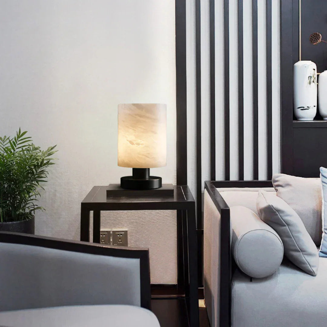 Minimalist Cylindrical Alabaster Table Lamp