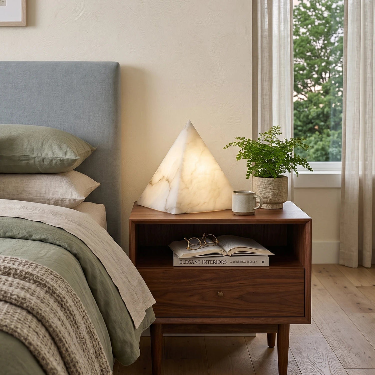 Alabaster Pyramid Table Lamp