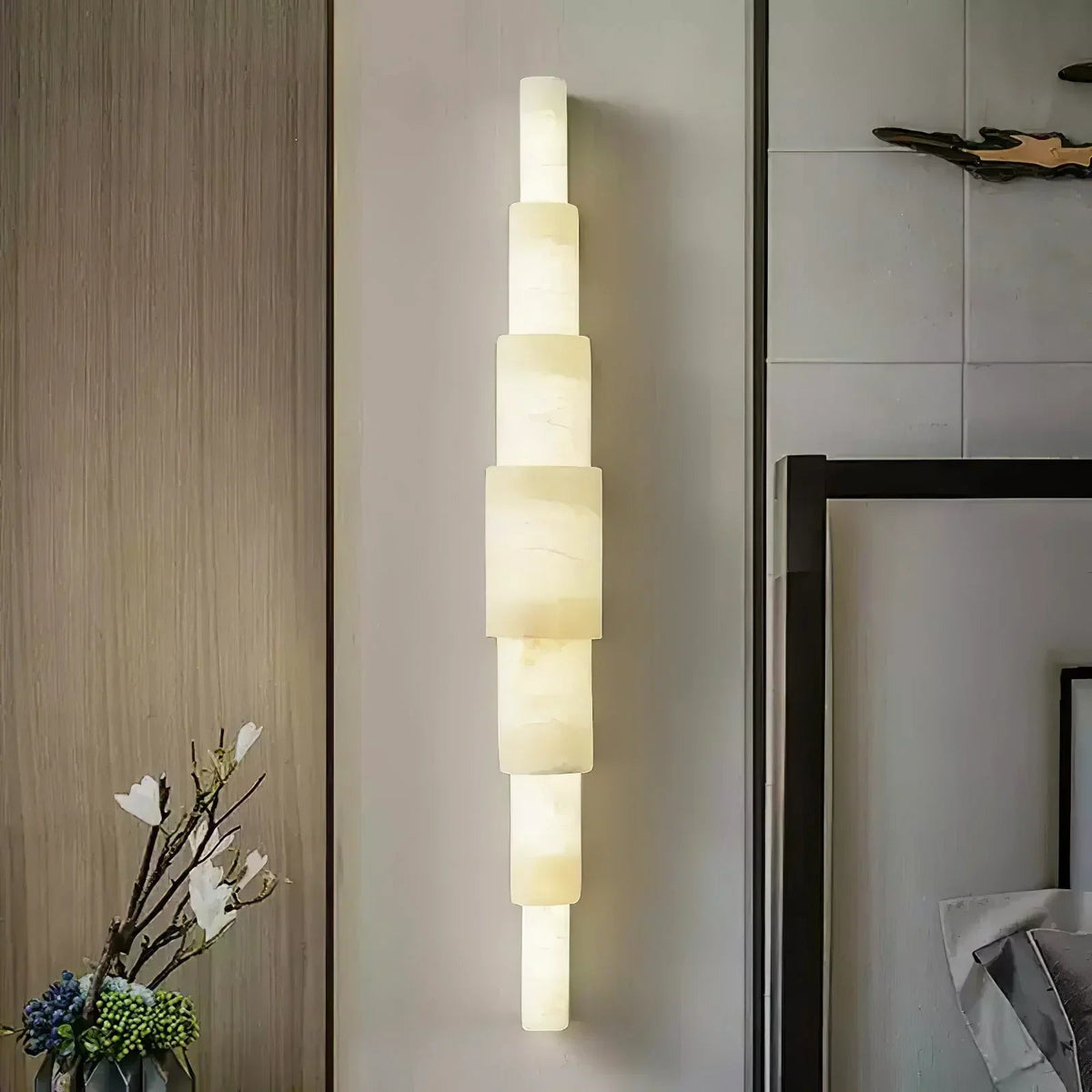 Semi Cylindrical Alba Cascade Alabaster Wall Sconce