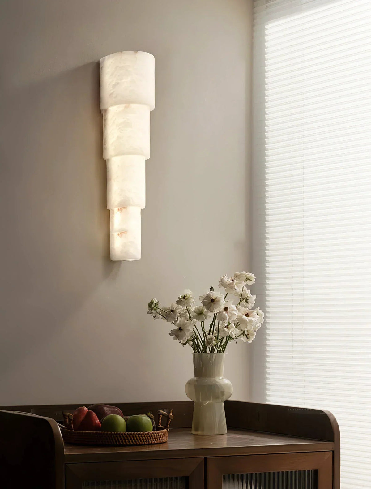 Semi Cylindrical Alba Cascade Alabaster Wall Sconce
