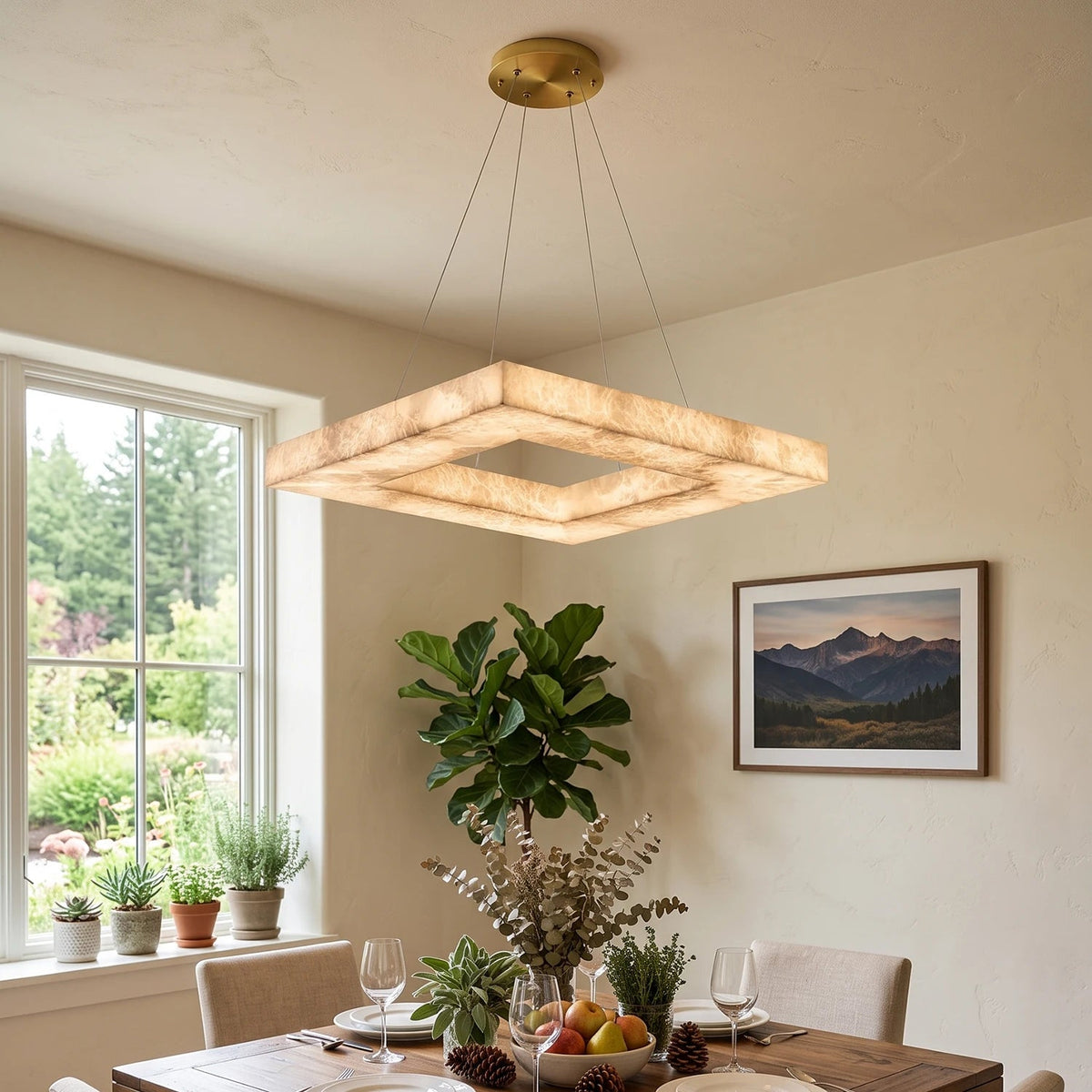 Square Modern Alabaster Chandelier