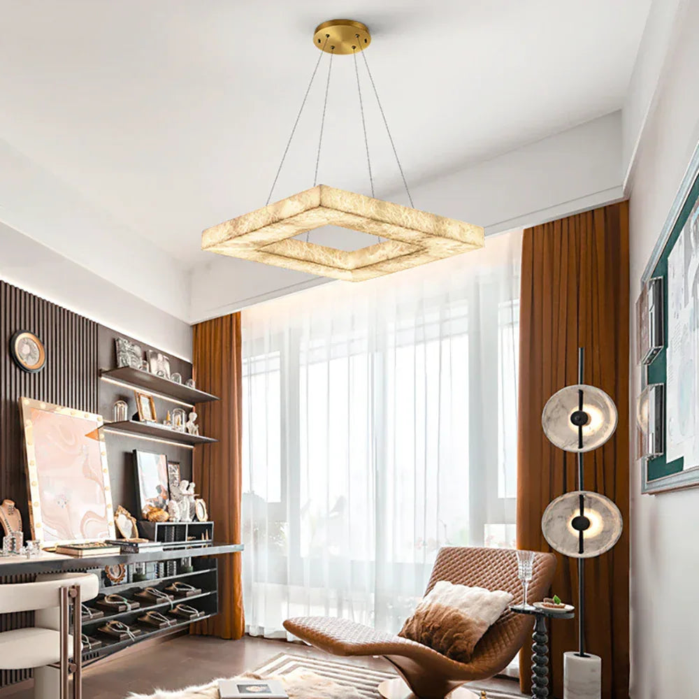 Square Modern Alabaster Chandelier