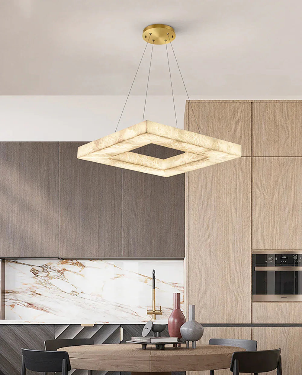 Square Modern Alabaster Chandelier
