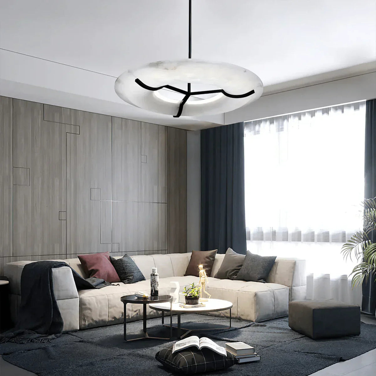 Round Carve Alabaster Pendant Light
