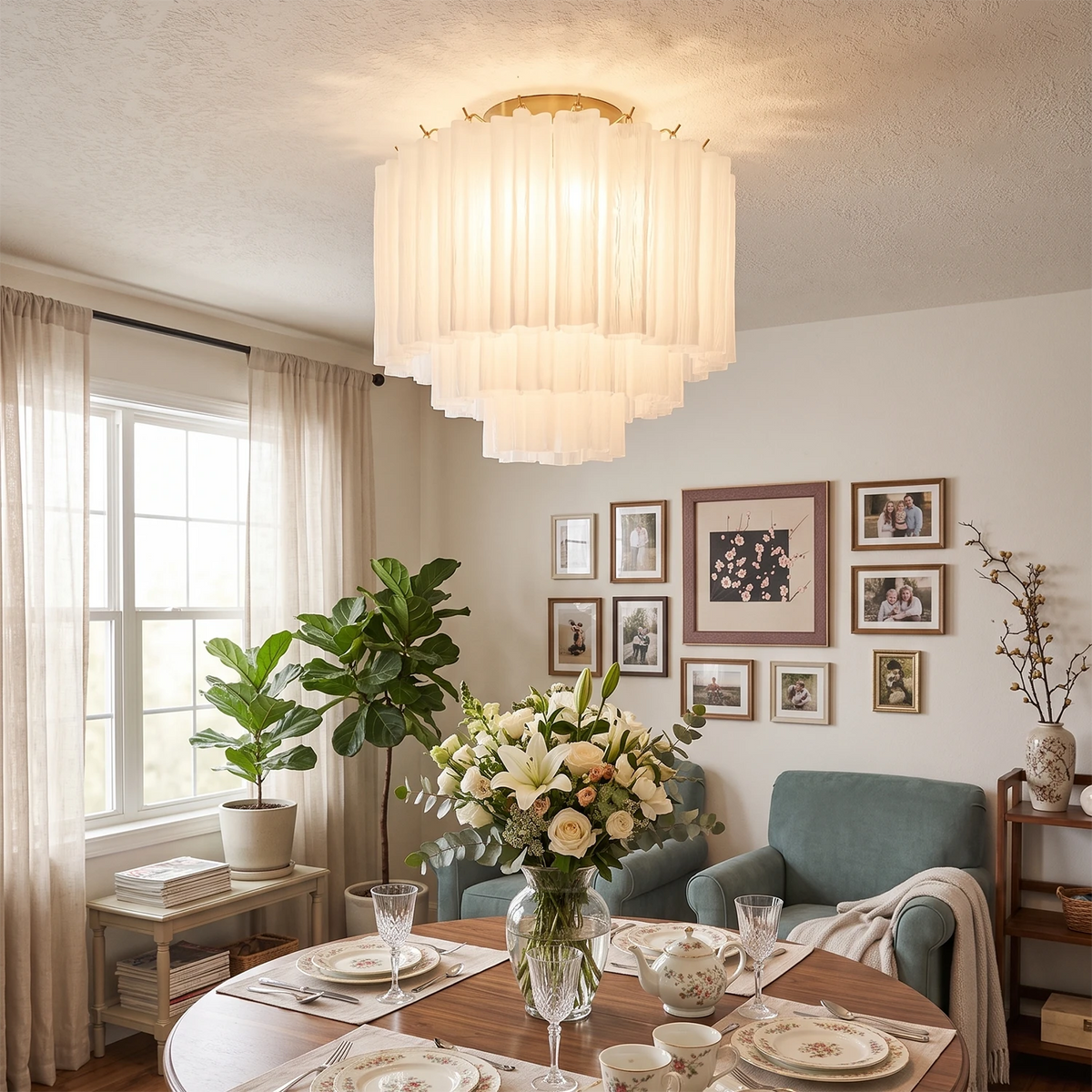 Solaine Tiered Textured Glass Flush Mount Ceiling Light