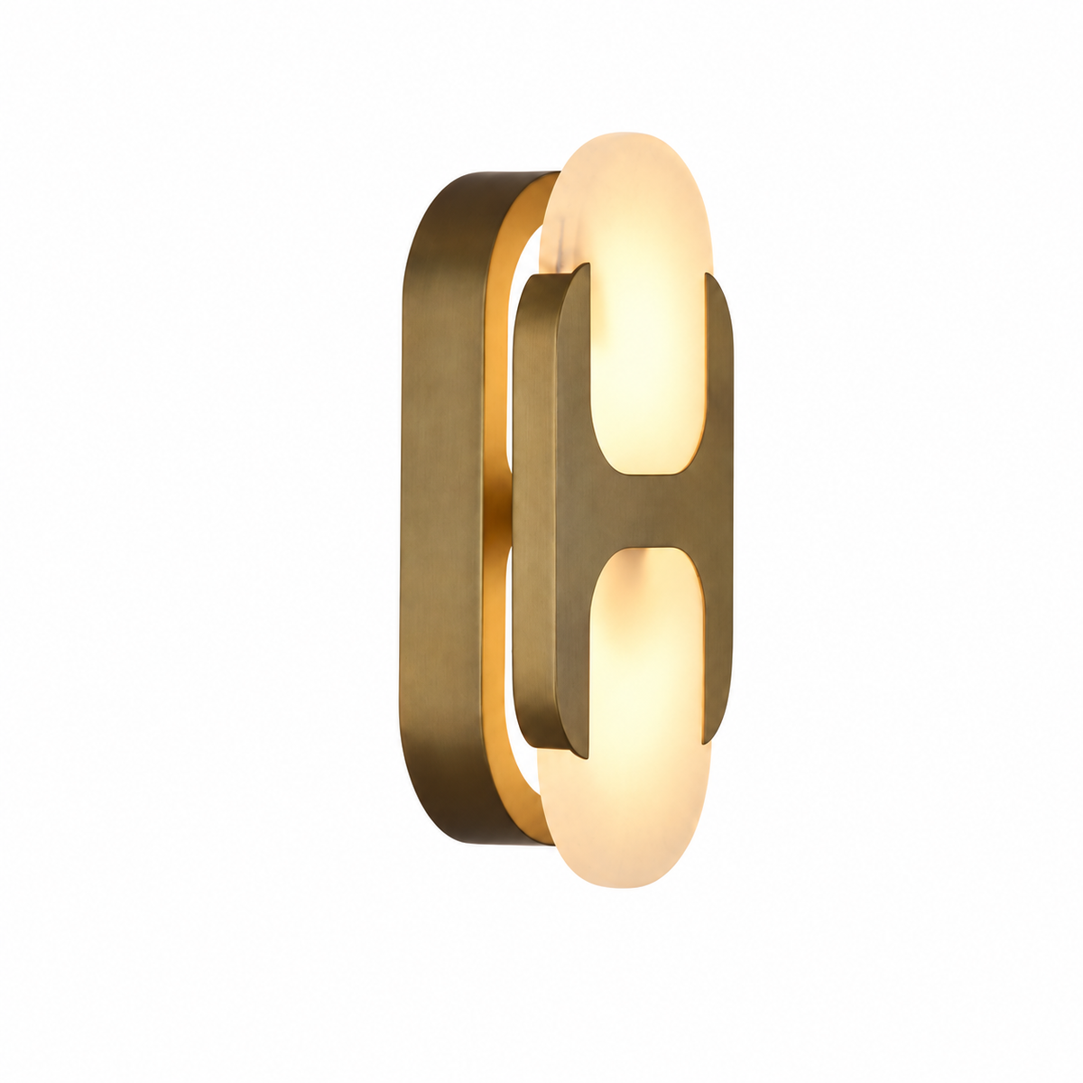 Lunara Loop marble LED wall sconce in Antique Brass, white background
