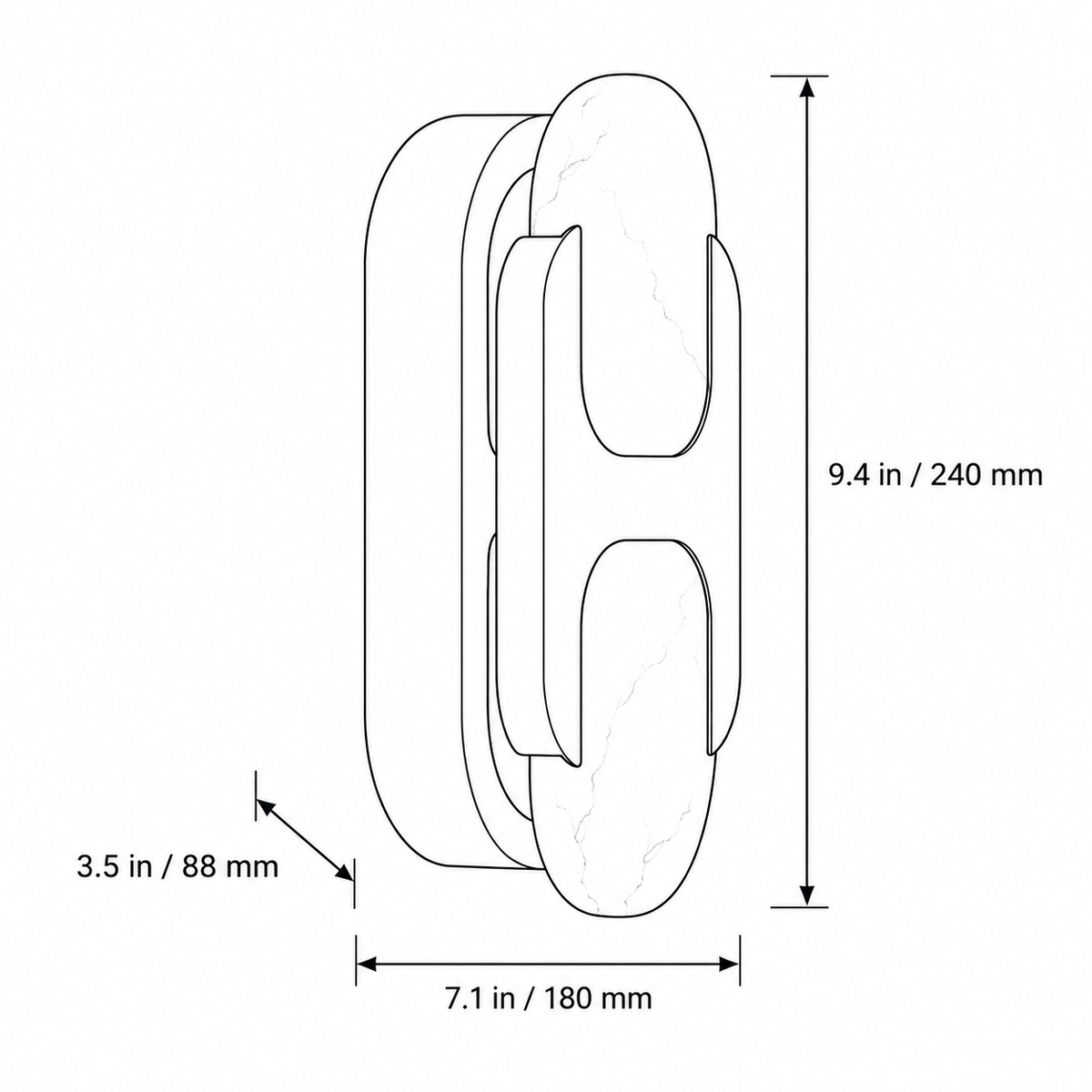 Dimensions: width 180 mm, projection 88 mm, height 240 mm