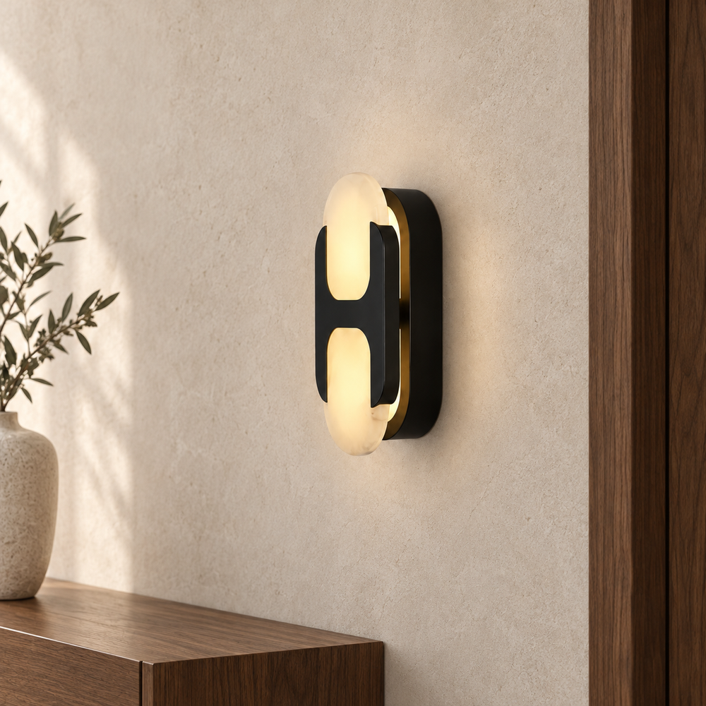 Lunara Loop wall sconce in a warm entryway interior, full fixture