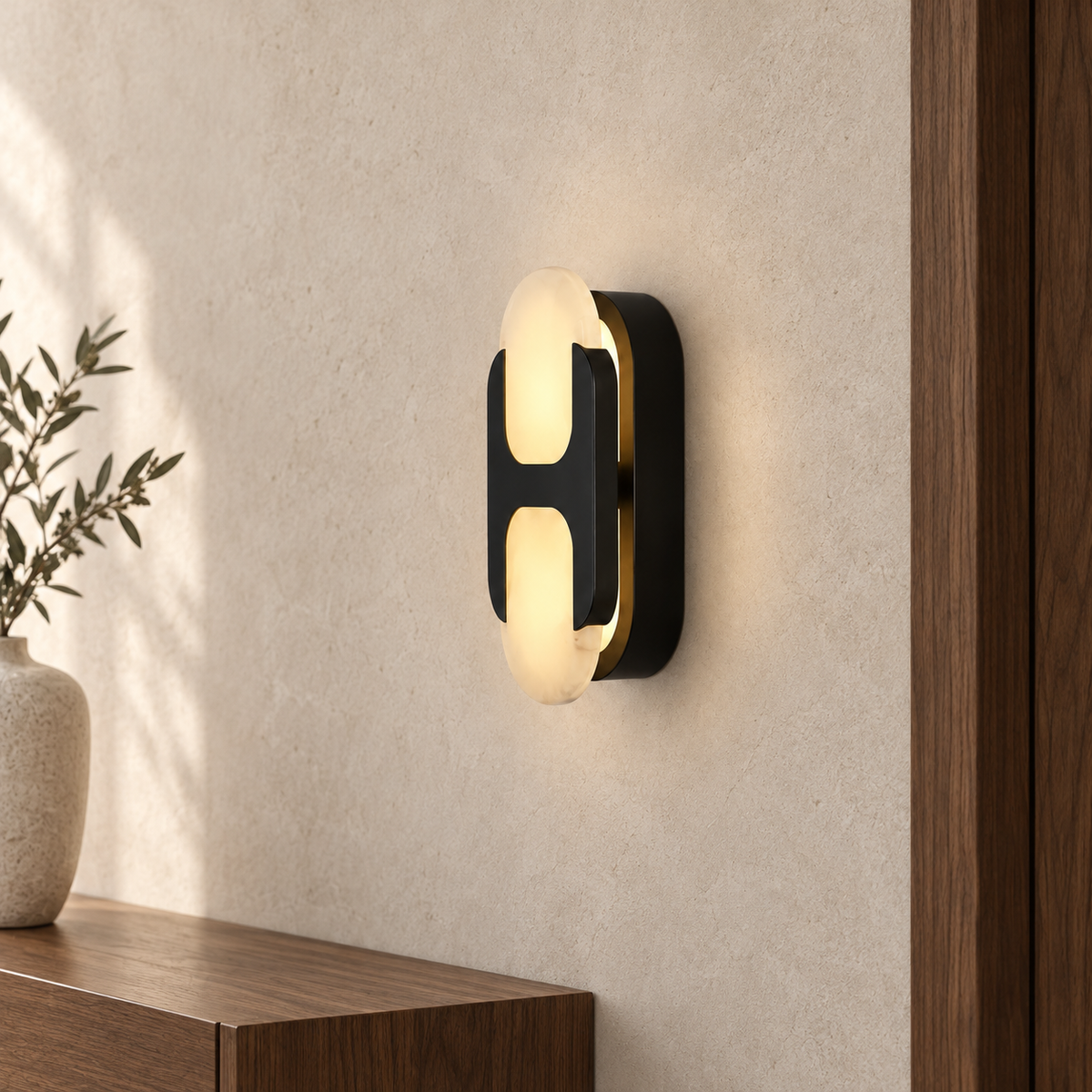 Lunara Loop wall sconce in a warm entryway interior, full fixture
